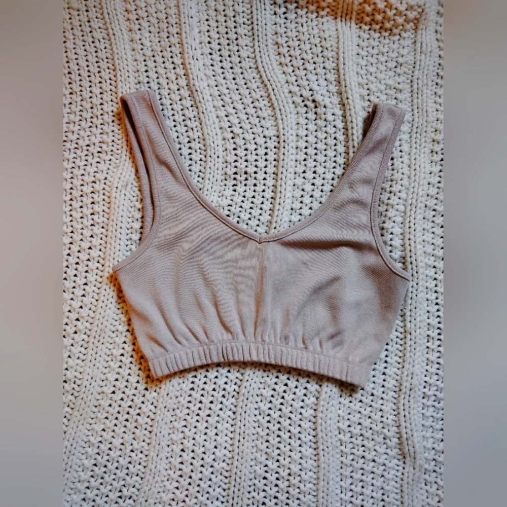 4th + Reckless Beige Ribbed Knit Bralette/Top